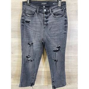 Judy Blue‎ Womens Skinny Fit Capri Jeans Black Sz 29 Distressed High Waist Denim